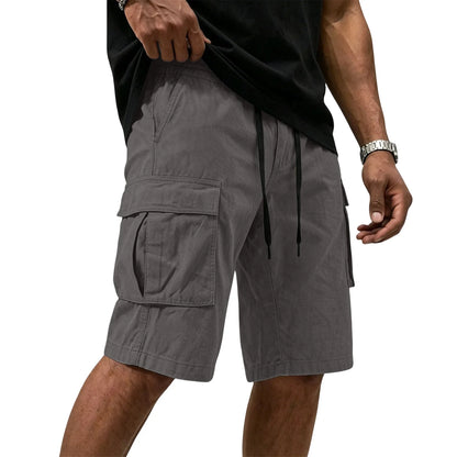 Men Multi-color Cargo Shorts Summer Loose Drawstring Elastic Waist Multi Pocket Quick Dry Casual Five Point Street Shorts