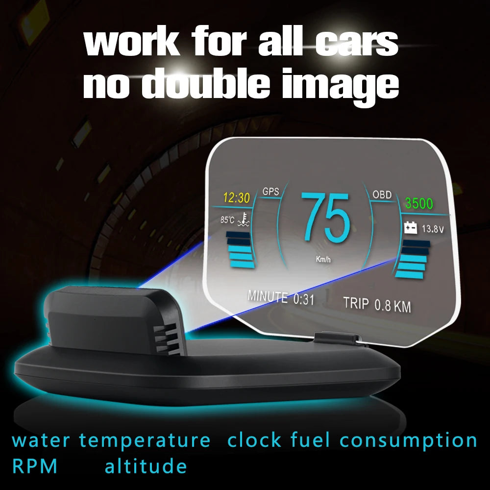 Car Navigation Projection HUD OBD2+GPS Head-Up Display Car Projector Speedometer /Water Temperature /Voltage/RPM Alarm