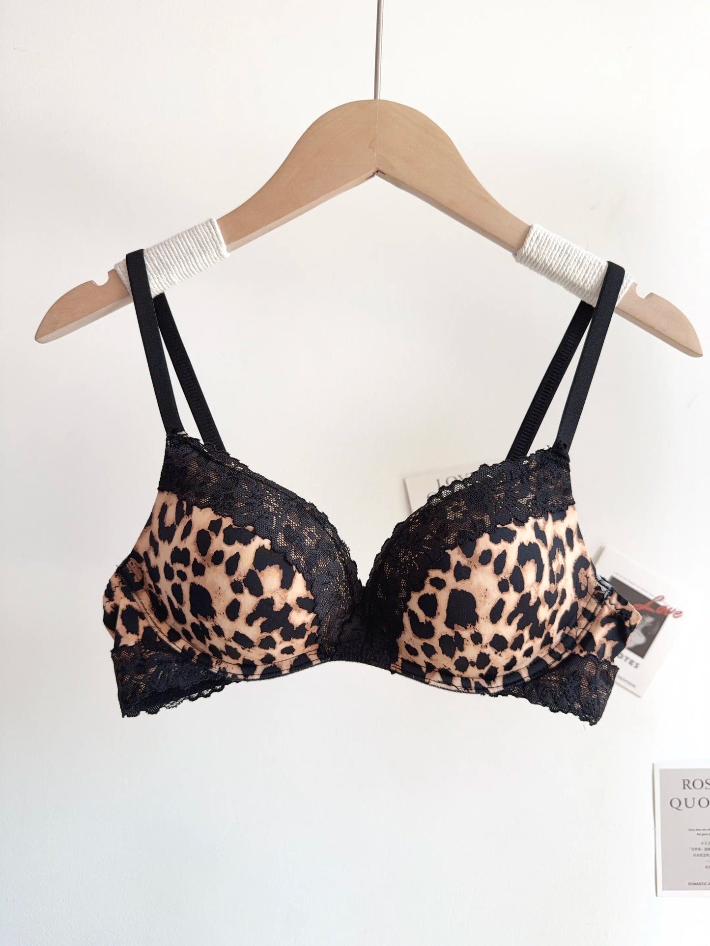 Sexy Leopard Print Lingerie Set Women Wireless Invisible Small Bust Lift, Adjustable A To C Cup, Sheer Lace Pure Style,soft S-XL