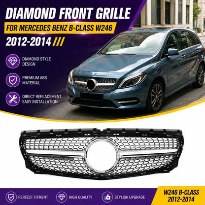 Diamond Front Grille For Mercedes Benz B-Class W246 B180 B200 B220 B250 2012 2013 2014 Grill Replacement Body Kits Auto Parts