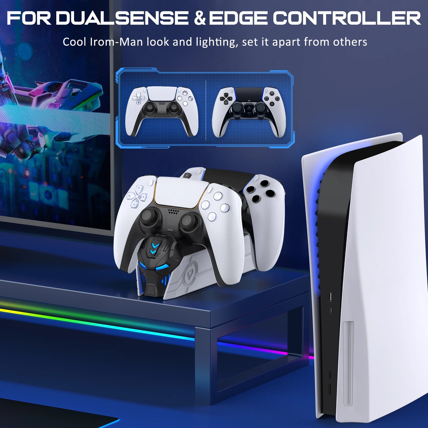 BEBONCOOL Dual Fast Charger for PS5 Wireless Controller Stand for Sony PlayStation 5 Gamepad DualSense controller Charging Base