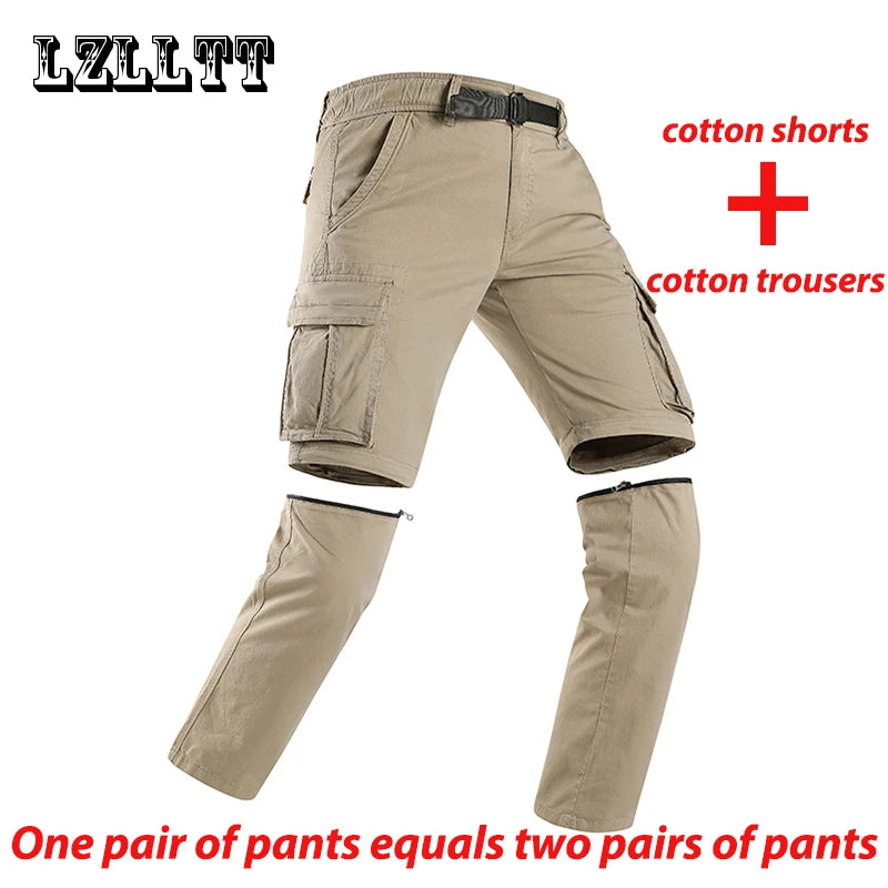 Spring Men Cotton Cargo Pants + Shorts Men Summer Multi-Pocket Shorts Pants Mens Joggers Sweatpant Casual Shorts Trousers Male