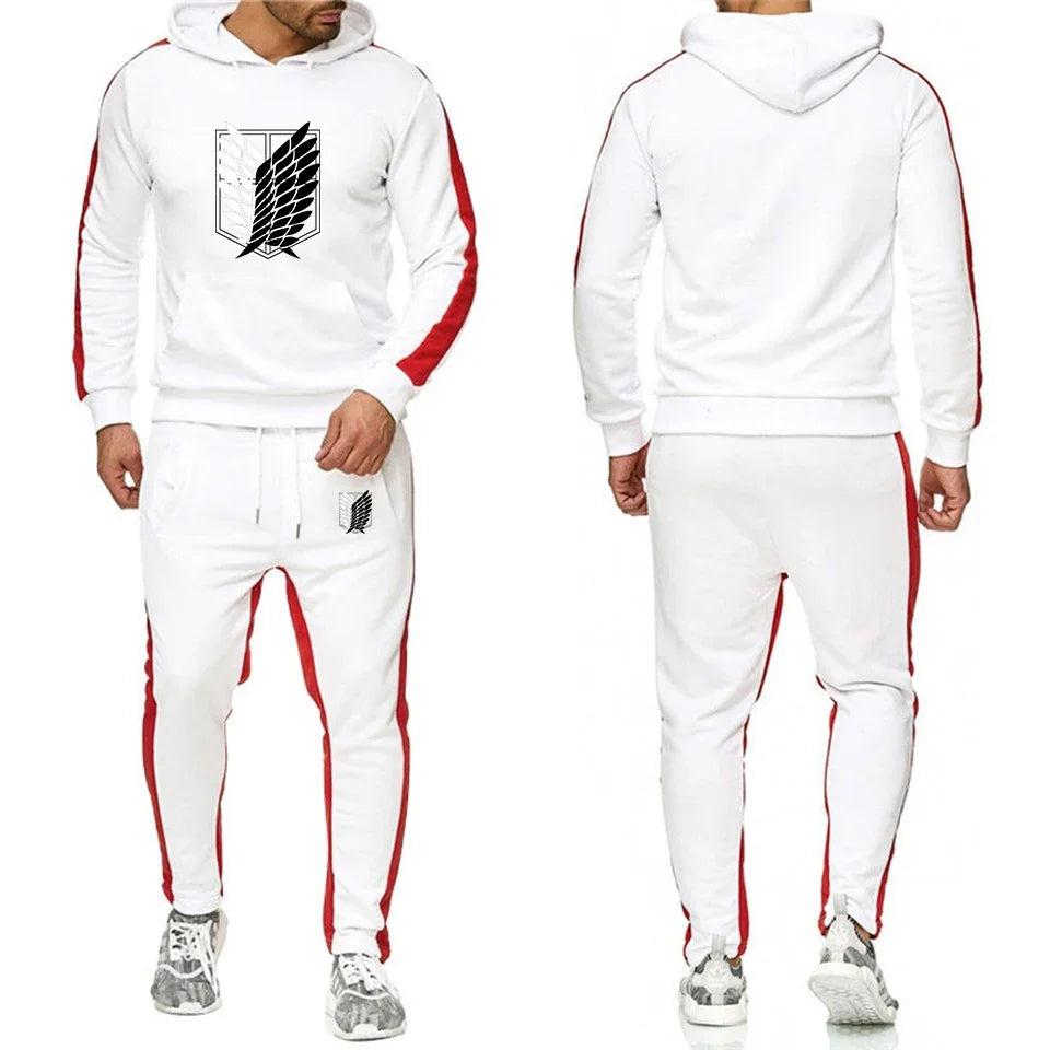 Autumn Winter Mens Tracksuit Print Casual Hooded Sweatshirt Sweatpants Set Outdoors Sports Jogging Mens Clothing DailySportswear