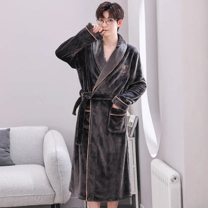 Thiened Long Coral Fce Pajamas Women's Spwear Winter Home Clothes Couple Batobes Men's plus Size Flannel Gown