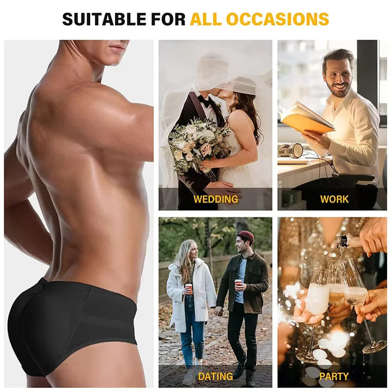 Miss Moly Mens Padded Underwear Breathable Underwear Shapewear Sexy Butt Lifter Tummy Control Boxers with Detachable Pads