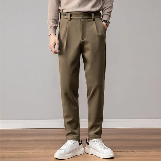 Brown Heavy Duty Woolen Straight Casual Brushed Pants Men High Quality Korean Business Work Trousers