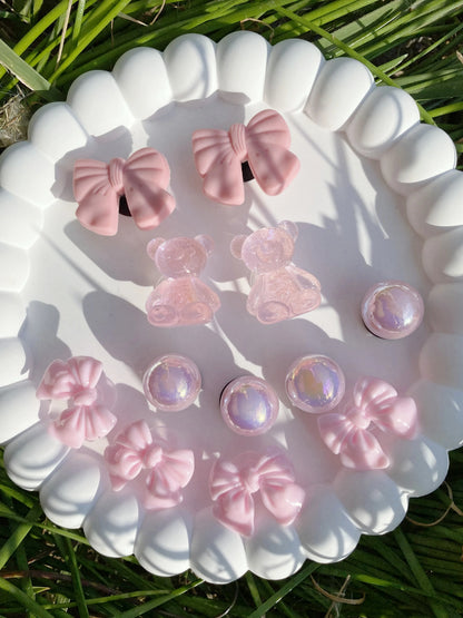 12 pieces of shoe decoration pink series (bow tie bear, pink butterfly ABS pearl) accessories - easy to install removable DIY de