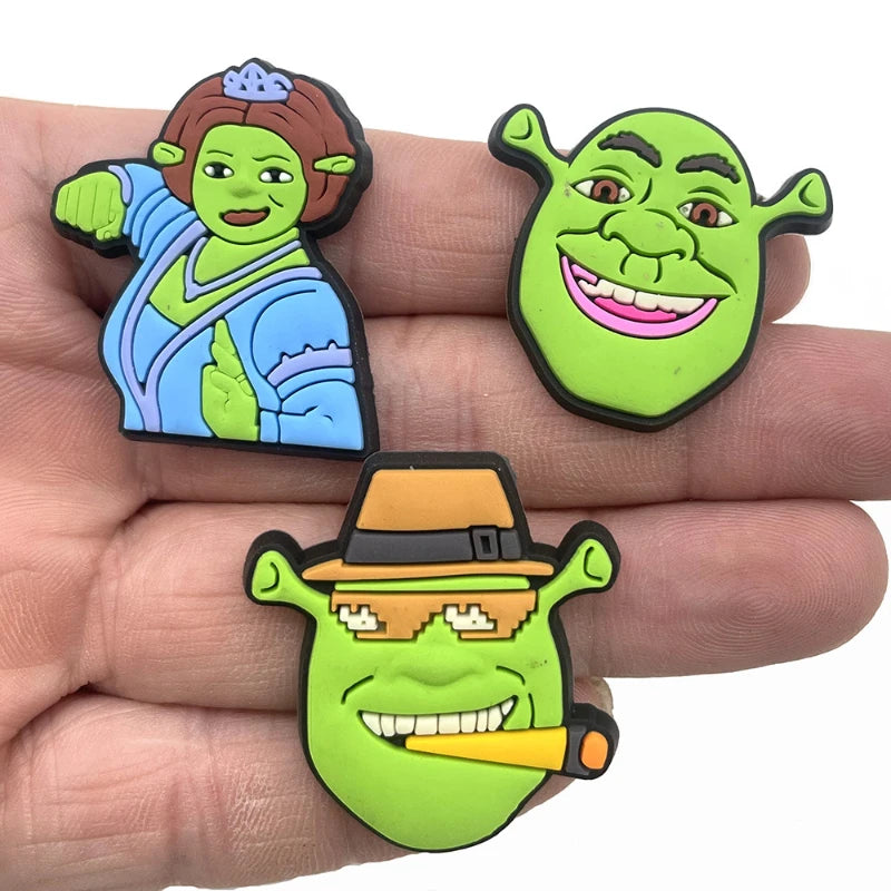 10PCS Shrek Cartoon Shoes Charms Set Fiona Donkey Puss in Boots Shoe Decorations for Clogs Sandals Funny Movie Shoe Accessories