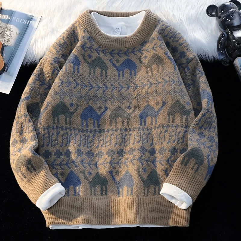 New autumn and winter sweaters, men's trendy sweaters, knitwear, loose, retro, lazy style, versatile for wearing outside