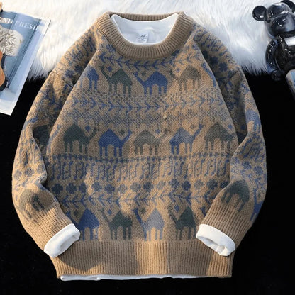 New autumn and winter sweaters, men's trendy sweaters, knitwear, loose, retro, lazy style, versatile for wearing outside