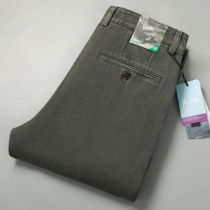 Thicken Autumn Winter Pants Man Straight Loose Mid Rise Black Brown Denim Casual Trousers For Men Size 40 42 44