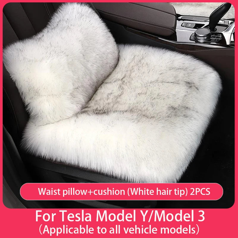 For Tesla Plush Rabbit Fur Car Seat Cushion Winter Warmth Thickened Wool One Piece Square Cushion for Main Driver or Co-pilot