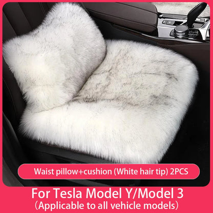 For Tesla Plush Rabbit Fur Car Seat Cushion Winter Warmth Thickened Wool One Piece Square Cushion for Main Driver or Co-pilot