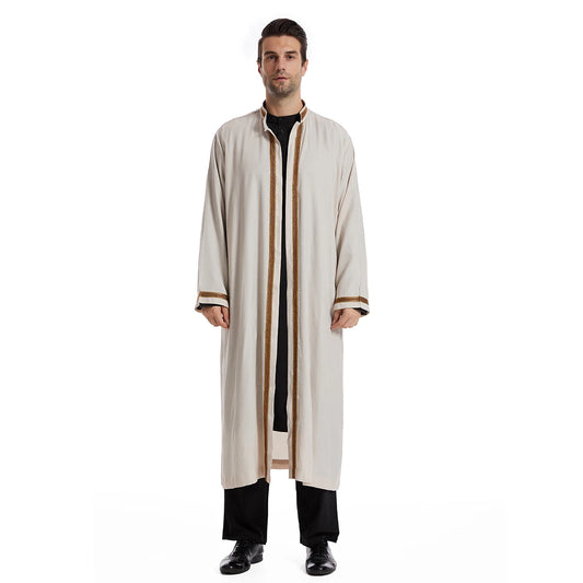 TH830 Men's Muslim Middle Eastern Men Long Sleeves Embroidery Cardigan Robe  Jubba Thobe