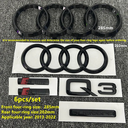6/5Pcs 4Ring ABS Car Hood Front Grill Rear Trunk Emblem Stickers For Audi A3 A4 A5 A6 A7 Q2 Q3 Q5 Q8 S3 S4 S5 S6 RS3 RS4 RS5 RS6