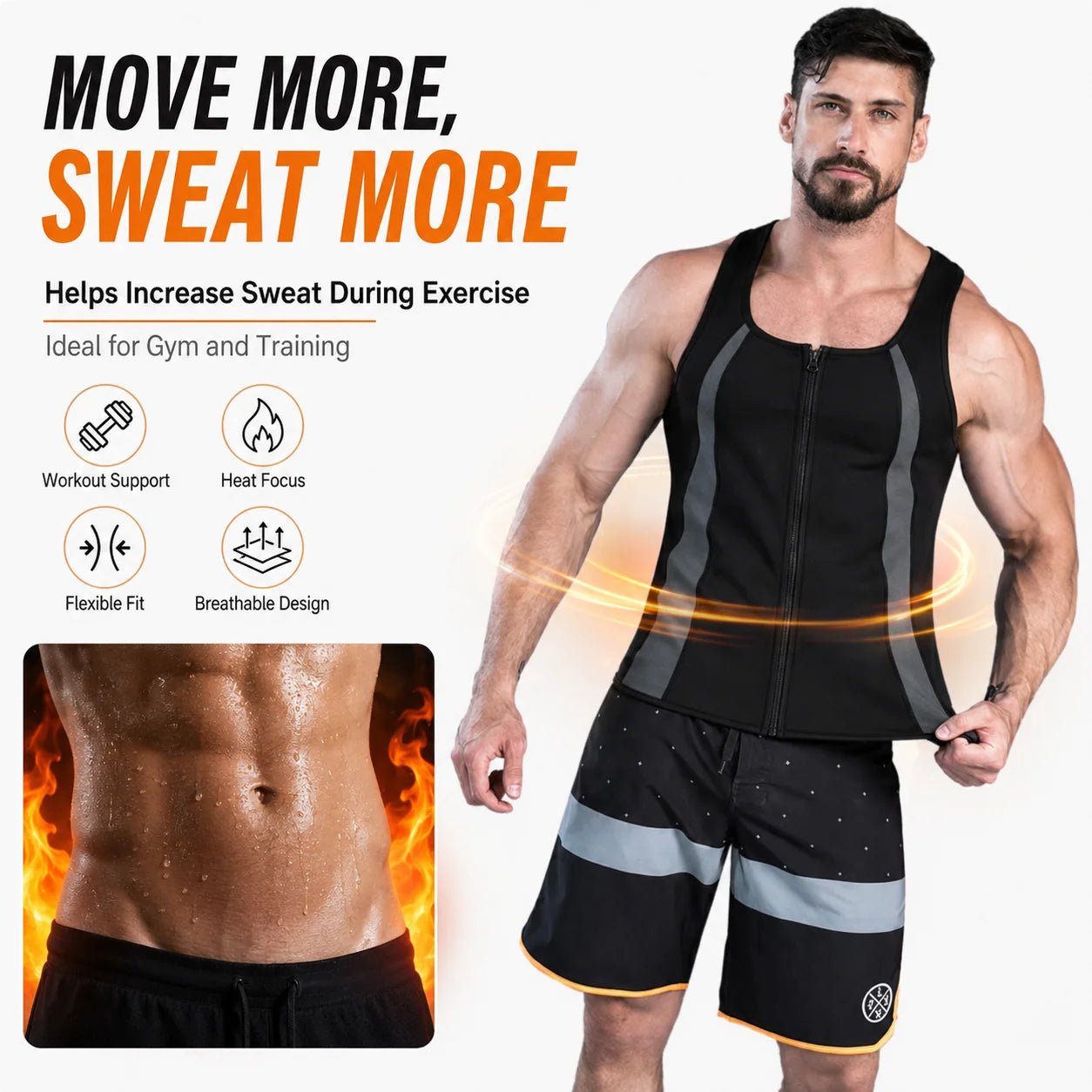 Neoprene Sauna Suit for Men Waist Trainer Body Shaper Sweat Suit for Weight Loss Workout Slimming Vest