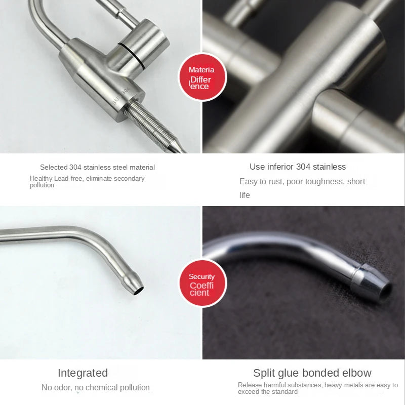 Universal 304 Stainless Steel Water Filter Faucet,2 Points Crane Reverse Osmosis Faucet For Drinking Water Purifier