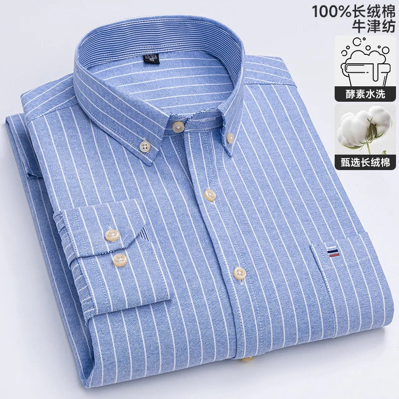 100% cotton men's long-sleeved shirt, casual plaid cotton shirt for young and middle-aged people, large size, authentic shirt