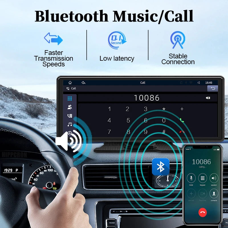 Hippcron 7/9/10.26" Car Mirror Radio Multimedia Video Portable Player Wireless CarPlay And Android Auto IPS Touch Screen Mirror