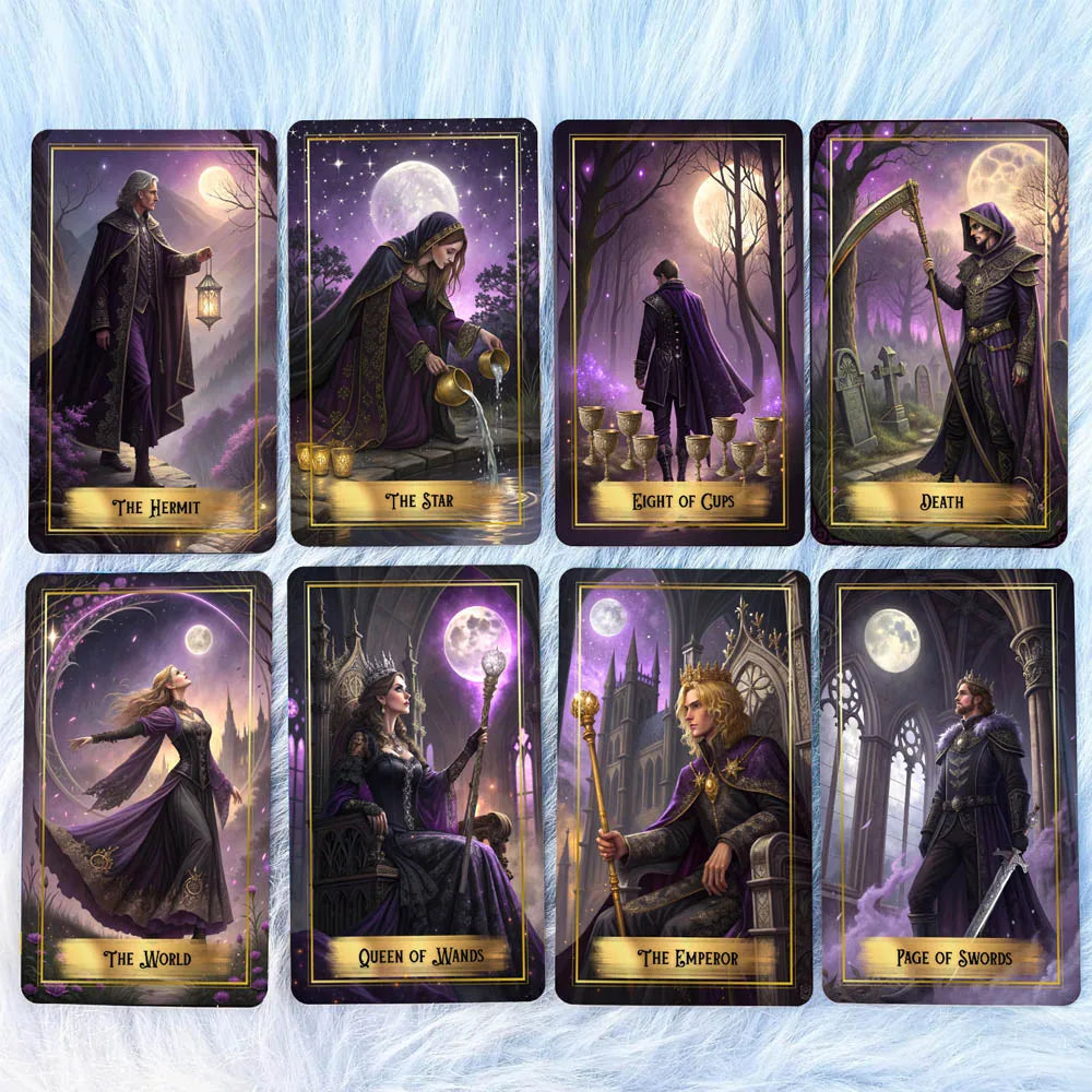 Purple Moon Tarot Cards Set, 78 Pieces, 13x8 Cm, Includes Paper Instructions, Perfect for Beginners, Enter Mystical Realm