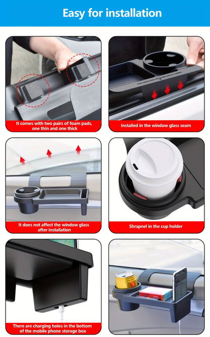 Car Organizer Box With Cup Holder Drink Holder Side Door Window Phone Slot Hanging Storage Rack For Vehicle Interior Accessories