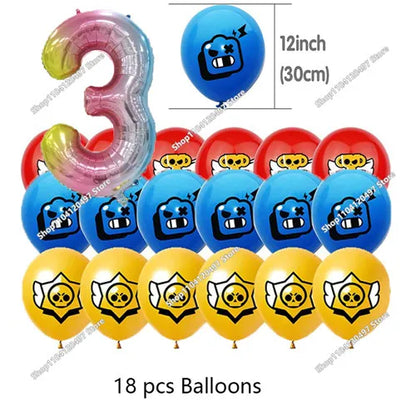 Anime Game Theme Party Supplies Flag Pull Banner Cake Topper Balloon Set Kid Girl Boy Happy Birthday Party Baby Shower Decor