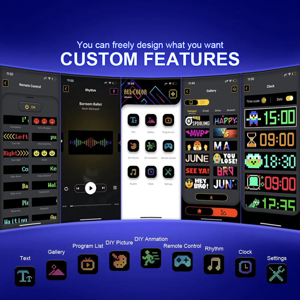Scrolling Advertising LED Sign Display USB RGB Car App Control Bluetooth Custom Logo Display Text Pattern Animation Programmable