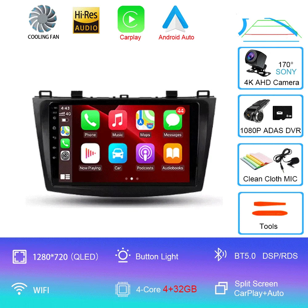 For Mazda 3 II For Mazda3 BL 2009 - 2013 Android16 Carplay Auto 4G+WIFI GPS Car Radio Navigation Multimedia Video Player Stereo