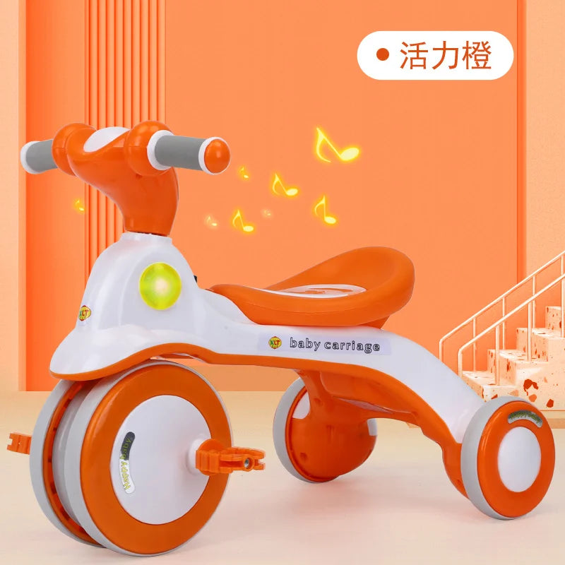 Kiddie Car Anti-rollover Safe Silent Sliding Bike Outdoor Children Pedaling Bicycle with Lights Music Tricycles Toy Gift for Kid