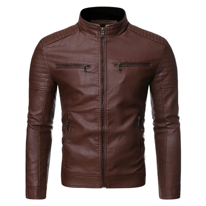 A Slim and Thickened Leather Jacket Men Casual Jacket for Motorcycles Trendy PU Winter Fashionable Leather Jacket Spring Autumn