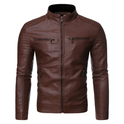 A Slim and Thickened Leather Jacket Men Casual Jacket for Motorcycles Trendy PU Winter Fashionable Leather Jacket Spring Autumn