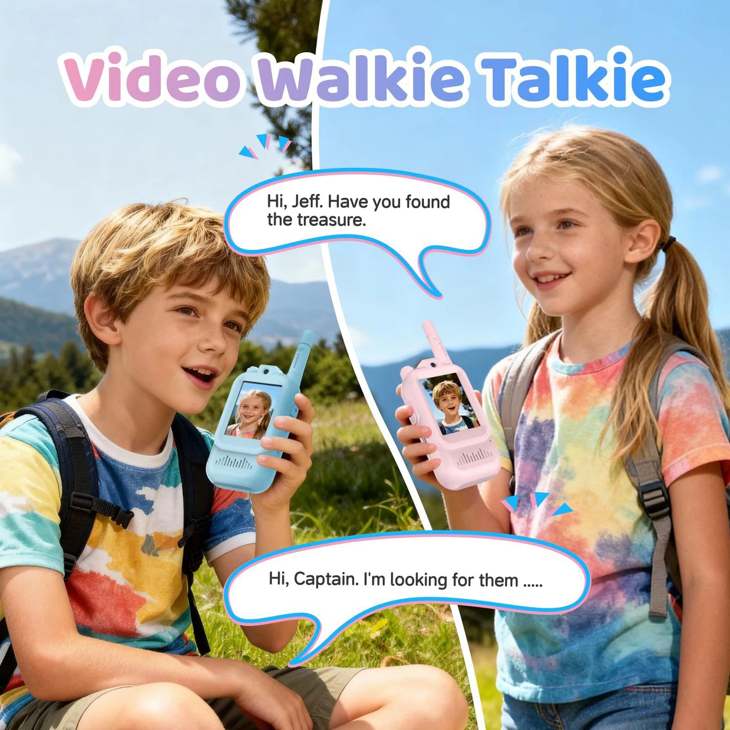 Kids Walkie Talkies with Video 2 Pack Rechargeable Kids Video Walkie Talkies for Boys Girls Indoor Play Camping Hiking