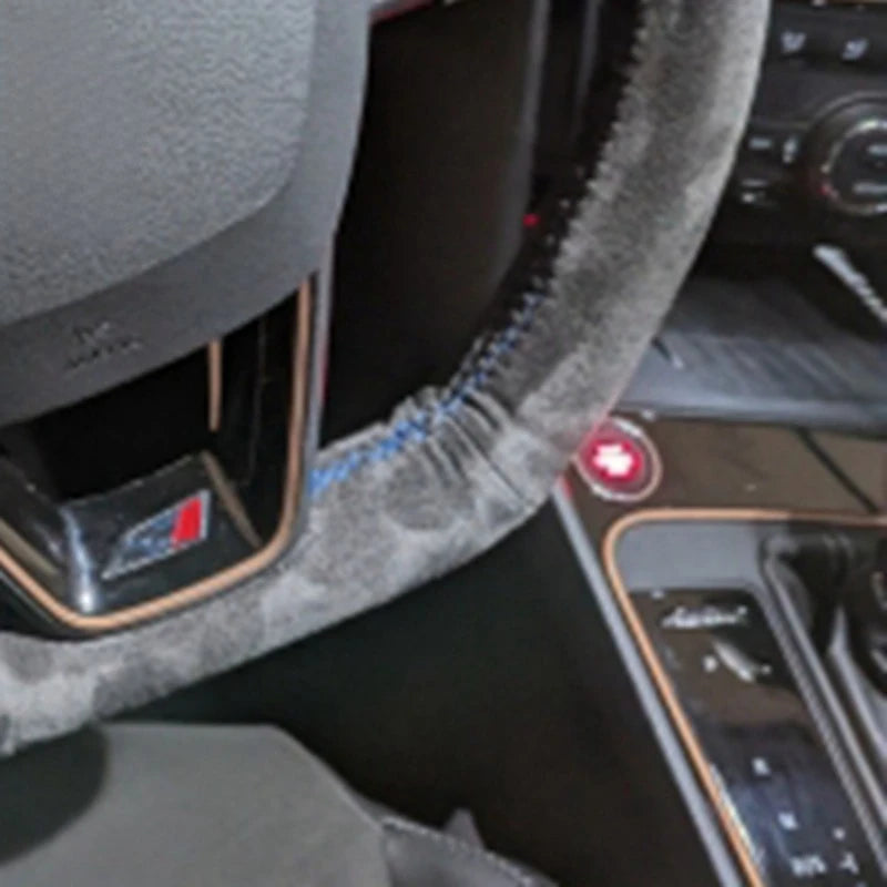 Anti-Slip Black Suede Braid Car Steering Wheel Cover Wrap For Seat Leon Cupra R Leon ST Cupra Leon ST Cupra Ateca Cupra Ateca FR
