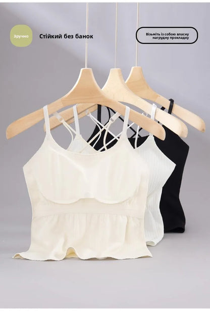 New 2025 Women's Slimming Long Tank Top Beautiful Back Bralette Innerwear Outerwear Base Layer Strap Vest Fashionable Polyest...