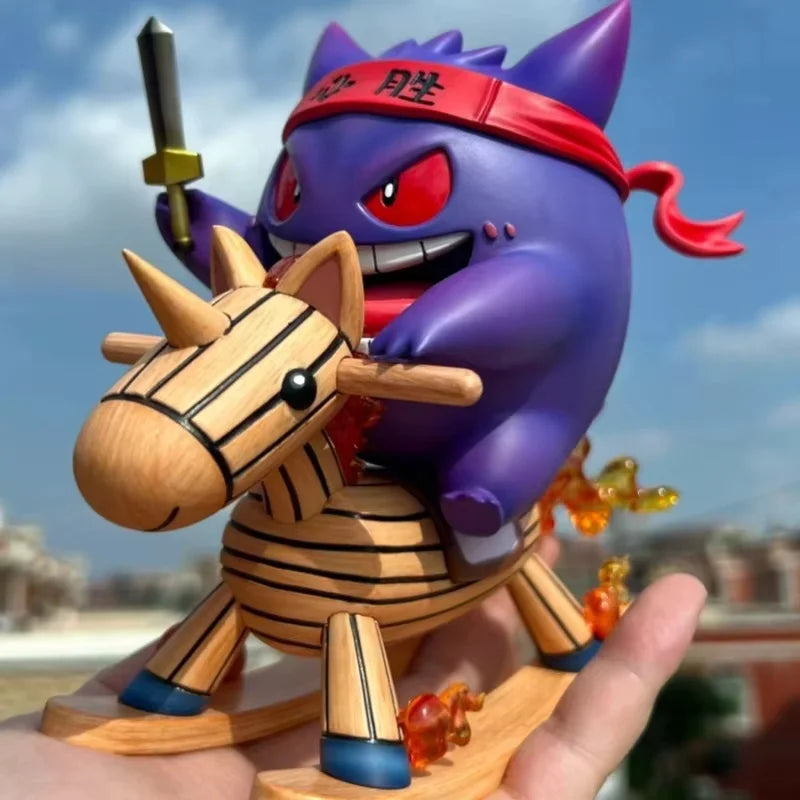 Hot Pokemon Anime Figures Psyduck Figure Gengar Riding A Rocking Horse Action Figurine Pvc Statue Model Dolls Childrens Toy Gift