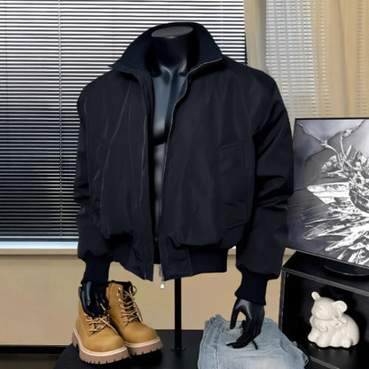 Navy Blue MA1 Flight Jacket Men's Premium Sense Stand-Up Collar Cleanfit Short Shoulder Padded Jacket Mens Jacket