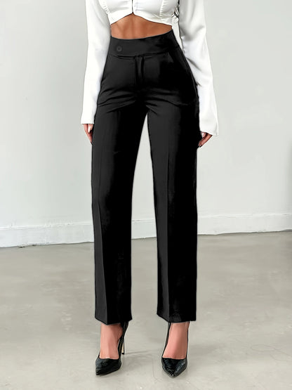 Women's Brown High Waist Straight Suit Pants | Euro Style Draped Flattering Office Work Cropped Trousers, Versatile