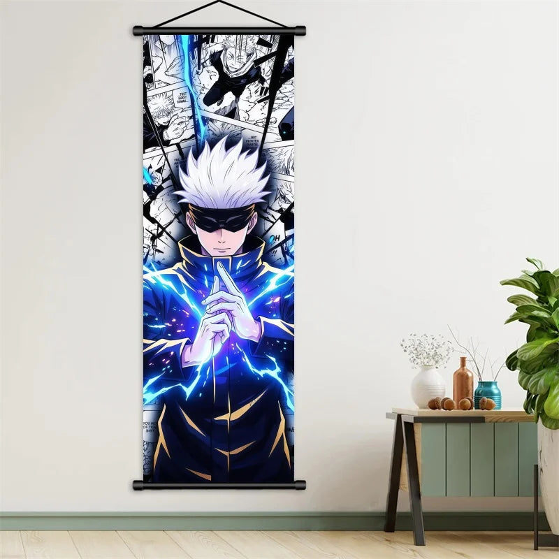 Jujutsu Kaisen Gojo Satoru Anime Art Fabric Wall Poster Hanging Scroll for Bedroom Gaming Room Decor Ideal Gift for Fans