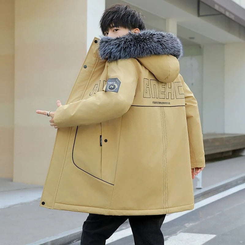 Men's Premium Hooded Long Coat Autumn Winter New Heavyweight Fleece Lined Warm Jacket Thickened Thermal Layering Design