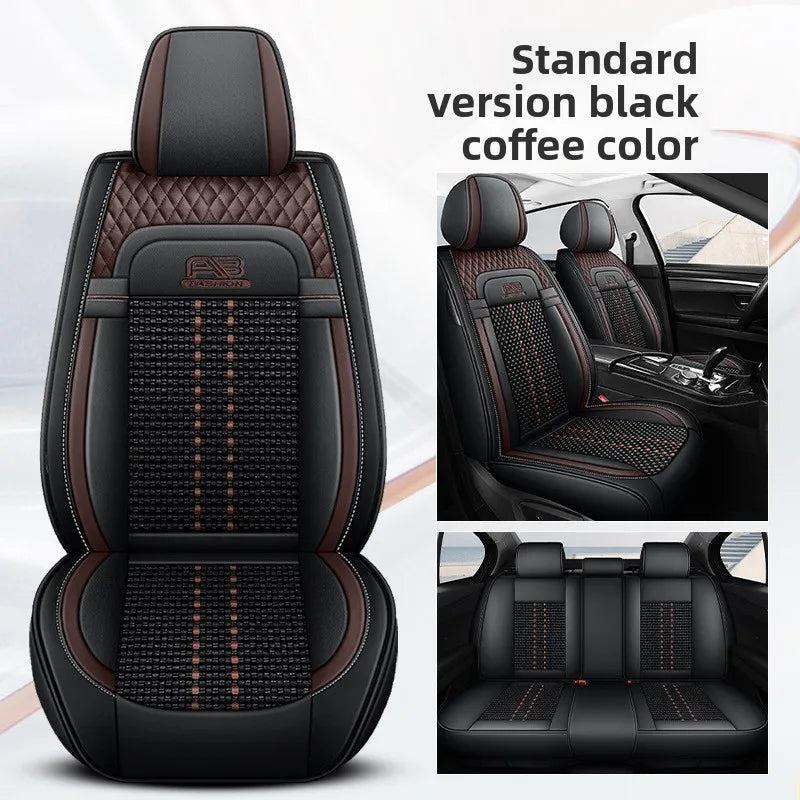 Universal Auto Split Seat Car Full Seat Cover Breathable Ice Silk Nappa Leather Car SUV Cushion Full Seats Cover Protection