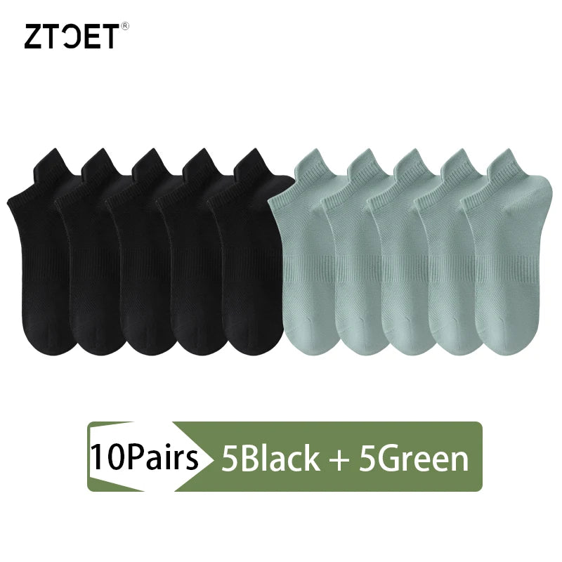 10Pairs Men Combed Cotton Socks Mesh Antibacterial Breathable Fashion Black High Quality Man Sock New For Male Size EU38-45