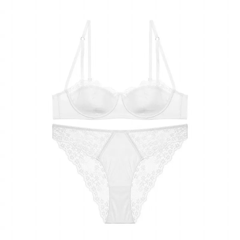 hot sale Sexy Lace Underwire Bra Set Thin Demi Cup Push Up Anti Ptosis Minimizer Lift Gather Side Fat Women Daily Plus Size S-XL