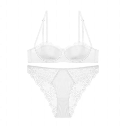 hot sale Sexy Lace Underwire Bra Set Thin Demi Cup Push Up Anti Ptosis Minimizer Lift Gather Side Fat Women Daily Plus Size S-XL