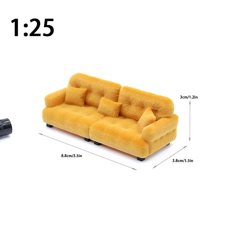 1/12 1/20 1/25 Dollhouse Simulation Flocking Sofa Model Mini Living Room Furniture Doll Decoration Accessories Pretend Play Toys