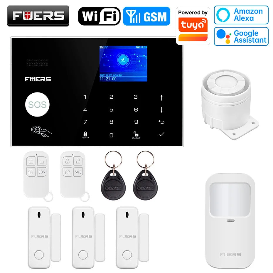 FUERS WIFI GSM Alarm System Wireless Home Burglar Security Alarm System works with Tuya Smart APP Control Motion Detector Sensor
