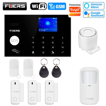 FUERS WIFI GSM Alarm System Wireless Home Burglar Security Alarm System works with Tuya Smart APP Control Motion Detector Sensor