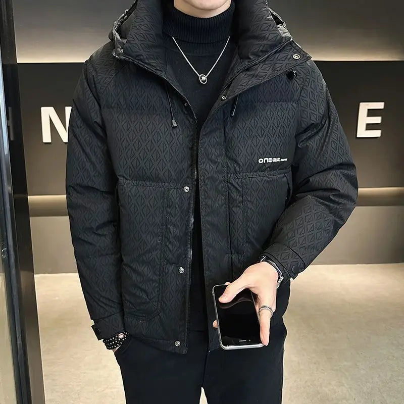 Fashion Vintage Down Jacket For Men Fall Winter Warm Parka Coats Male Lightweight Stand Up White Duck Down Hooded Puffer Jacket