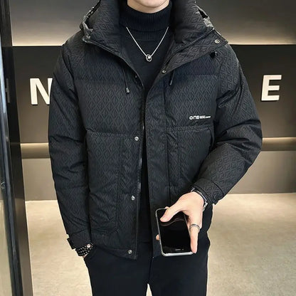 Fashion Vintage Down Jacket For Men Fall Winter Warm Parka Coats Male Lightweight Stand Up White Duck Down Hooded Puffer Jacket