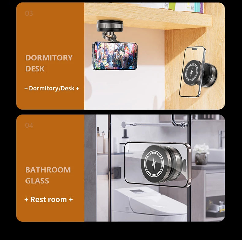 Folding 15W wireless charging car phone holder vacuum suction 360 ° rotating magnetic support bracket