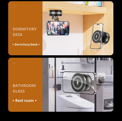 Folding 15W wireless charging car phone holder vacuum suction 360 ° rotating magnetic support bracket